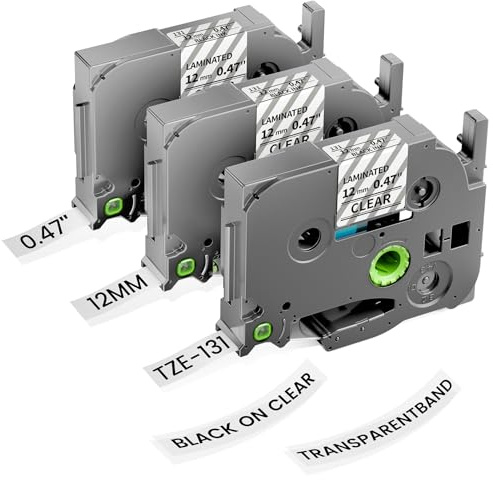 3x TZe-131 Schriftbänder Ersatz für Brother P-touch Bänder 12mm Tz Tape | Suminey P-touch Bänder 12mm Transparent TZe-131 Kompatibel Beschriftungsgerät Brother Ptouch H105 H107B H110 1000 1005
