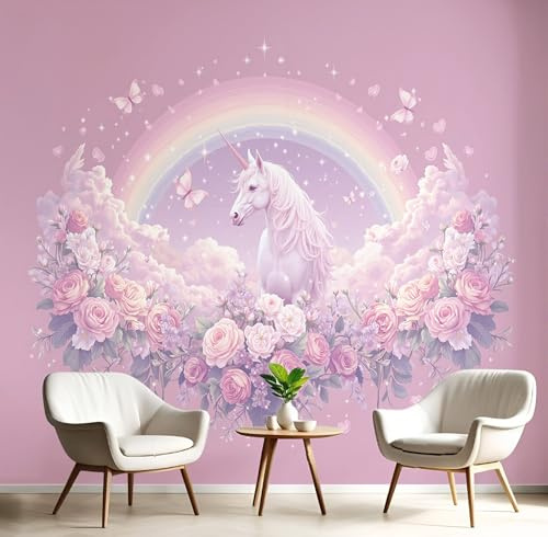JSCWDET Wall Mural Pink Photo Wallpaper Mural 200×140 cm, Rainbow Flower Patterns Art Photo Murals Decor for Living Room,Bedroom,Office and Kids Room, Easy to Install