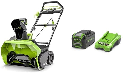Greenworks 40V Einstufige Akku Schneefräse mit bürstenlosem Motor GD40ST, 51cm Räumweg, 30cm Räumtiefe, 1900 U/min, 180° drehbarer Auswurfkanal, 3 Jahre Garantie mit 40V 4Ah Akku & 2A Ladegerät