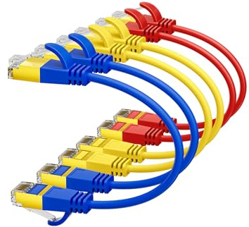 Werkybay 25cm Câble Ethernet Cat7 Ultra Fin/Slim de OD:3,8mm (Multicolore, 6 Pièces), 10Gbps Câble Réseau Court, Cable Patch RJ45 en Cuivre, Cable LAN de 0,25m pour Serveurs, Modem, Routeur etc