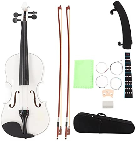 Vvikizy 4/4-Violine, Handgefertigt, Massivholz-Violine, weiß Lackierte für Anfänger und Erwachsene, mit Bogen-Kolophonium-Etui, Klares, Glattes Klangkunst-Geschenk