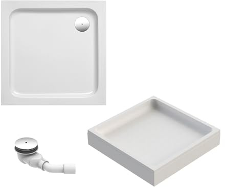 Schulte Duschwanne Cala 80x80 cm, quadratisch aus hochwertigem Sanitäracryl inkl. Wannenträger, Ab- und Überlaufschutz, Pflegeleicht und alterungsbeständig, Größe wählbar
