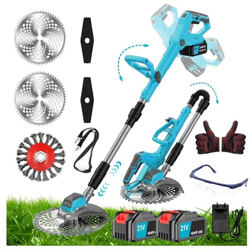 Desbrozadora Bateria Electrica Recortadora de Cortabordes Bateria 24V 1300W 3 Tipos de Cuchillas, Mango Tubo Ajustables, CortacéSped InaláMbrica para CéSpedes/Jardi Anchura de Corte: 25 cm (Negro)