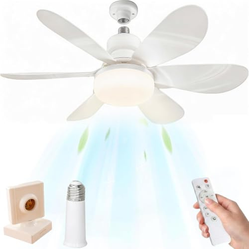 Ceiling Fans with Lights and Remote Control, 40W E27/B22 Screw-in Light Bulb Fan with 3 Speeds & 3 Color, Timer Function, Ceiling Fan Light for Bedroom, Living Room, Kitchen