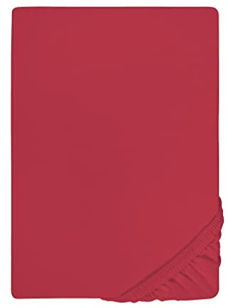 biberna Deluxe Jersey-Elastic-Spannbetttuch 180x200 cm - 200x220 cm rot | 97% Baumwolle, 3% Elastan | Spannbettlaken für Wasserbetten & hohe Matratzen| Rundumgummizug | Oeko-TEX | Modell 0077866