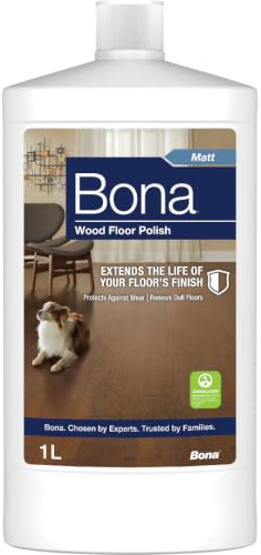 Bona Wood Floor Matt Polish for Hardwood & Wooden Floors, Maintains Natural Low Sheen Finish on Sealed Wood, Parquet & Engineered Floors, Covers up to 50m², 1L