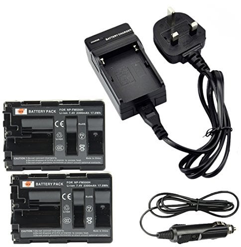 DSTE 2pcs NP-FM500H Li-ion Battery + Charger DC01 Compatible with Sony BC-VM10,Alpha SLT-A57,A65,A77V,A99,CLM-V55,DSLR-A100,A200,A300,A350,A450,A500,A550,A560,A580,A700,A850,A900 Digital Cameras