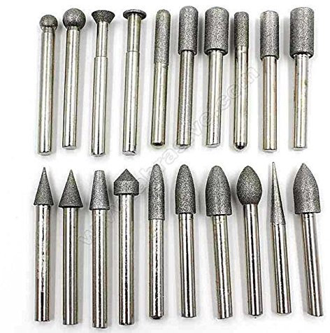 20 Bilder 1/10,2 cm Schaft Diamant beschichtete Steine Schleifen Bit-Satz für Jade Polieren Carving