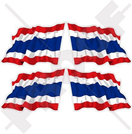 Thailand Waving Flag Thai, Siam Siam 5,1 cm (50 mm) Vinyl bumper-helmet Sticker, Aufkleber X4