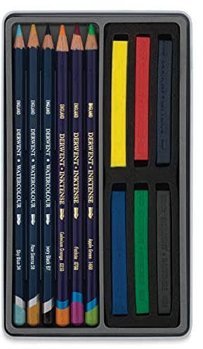 Derwent Watercolour Collection - Set Découverte de 12 Crayons & Craies Aquarellables, Inktense Inclus, Qualité Professionnelle, 0700303