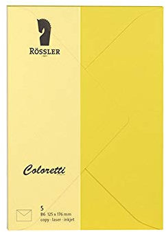 Rössler 220720543 - Coloretti Briefumschläge, 80 g/m², DIN B6, goldgelb, 5 Stück