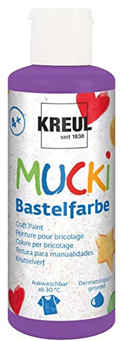 KREUL 24109 - Mucki Bastelfarbe für Kinder, 80 ml in violett, Kindermalfarbe auf Wasserbasis, parabenfrei, glutenfrei, laktosefrei und vegan, auswaschbar, vermalbar mit Pinsel und Schwamm
