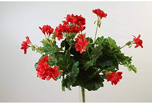 artplants.de Künstliches Geranium auf Steckstab, rot, 40cm, Ø 40cm | Kunstgeranie - Kunstblume Geranie