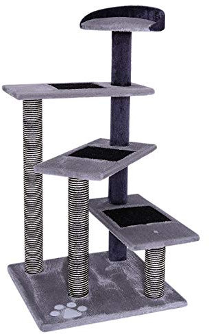 lionto Kratzbaum für Katzen mit 3 Plateaus & gemütlicher Liegefläche, Höhe 100 cm, Katzenbaum mit Sisalseil & weichem Plüsch, für kleine & große Katzen geeignet, perfekte Krallenpflege, grau/hellgrau