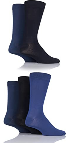 SockShop Men's Patterned Bright Colourful Natural Bamboo Socks Various Designs for Everyday Wear Size 7-11 Pack of 5 Blues 7-11
