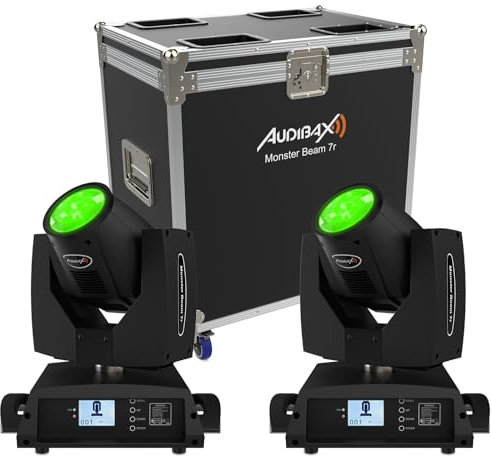 Audibax Monster Beam 7R 2 unidades + Flightcase Doble. 14 Colores + Blanco. 17 Gobos fijo + Blanco