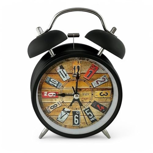 GMMH Retro Analog Wecker, Ohne Ticken, Tischuhr Nachttischuhr Doppelglockenwecker (14-81) Vintage Retro Nostalgie aus Metall, Antik Standuhr Schreibtischuhr Uhr Tischwecker mit Alarm, Weckuhr