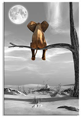 Visario 80 x 60 cm Bild auf Leinwand Elefant auf Baum im Mondschein 4011-SCT deutsche Marke und Lager - Die Bilder/das Wandbild/der Kunstdruck ist fertig gerahmt