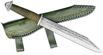 Madhammers Sax Handgeschmiedetes Federstahl Messer - Scharfe & Spitze Klinge mit grün Echtledertasche Kunst- & Kulturliebhaber - Gesamtlänge 45cm - Originelles Geschenk