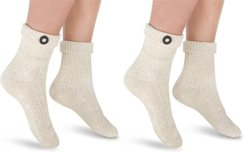 Circle Five 2 Paar Trachten Socken mit Edelweiß-Pin oder Knopf, Socken für Damen und Herren in Silber- oder Naturmelange Gr. 35-50