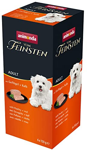 animonda vom Feinsten Hundefutter nass mit Geflügel + Kalb (6 x 150g), getreidefreies Hundefutter ohne Zucker, mit frischen, fleischigen Zutaten