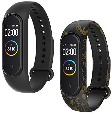 WD&CD Cinturini Compatibile per Mi Band 3/ Mi Band 4, Cinturini in Silicone, Sportivo Colorato Regolabile Bracciali Compatibile per Xiaomi Band 3/4-2 Pezzi (Nero, Oro)