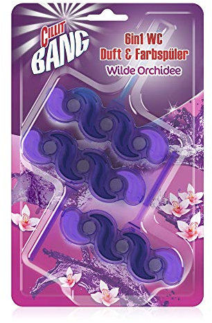 Cillit Bang 6in1 WC Lilaspüler Wilde Orchidee – Färbt das Toilettenwasser Lila – Eine saubere, frische Toilette mit jedem Spülgang – 1 x 3 WC Spüler