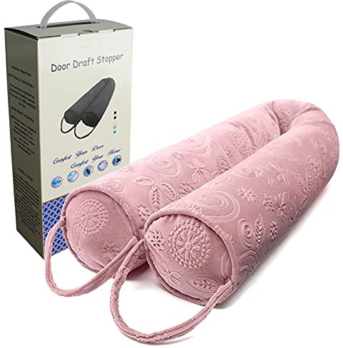 Zugluftstopper unter der Tür, 91.4 cm, gewichtete Tür-Zugluftstopper, Schlangentürfeger mit Schlaufe und Wetterabisolierung, abnehmbar, robuster Zugluftschutz, für Türen und Fenster, Rosa