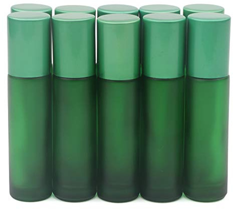 Pxyelec Lot de 10 flacons roulants vides en verre de 10 ml pour huiles essentielles avec billes en acier inoxydable – Couleur verte