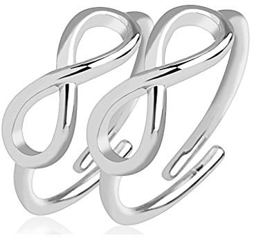 Paula & Fritz® Ring Damen Verstellbar Unendlichkeits-Symbol Silber Doppelpack 316L Chirurgenstahl Zehenring Mittelring Einstellbarer-Ring Freundschaft
