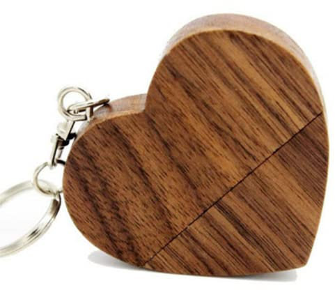32 GB USB-Stick 2.0 Holz massiv Herz Liebe Hochzeit Speicherstick Flash Drive (Nussbaum 32 GB (ohne Gravur))