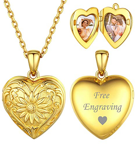 ChicSilver Gold Heart Locket Pendant for Women Picture Pendant with 2 Photo Personalized Photo Necklace