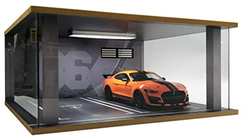 Vitrine de voiture modèle à l'échelle 1/18 – Vitrine de garage de voiture 1:18 avec couvercle en acrylique transparent et éclairage LED pour voitures moulées sous pression, 2 parkings 86