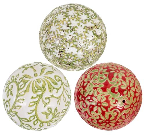 3Pcs Ceramics Spherical Ball, Decorative Porcelain Balls, Centerpiece Mosaic Sphere Vase Filler, Floating Accent for Bowl, Basket, Fish Tank Decor