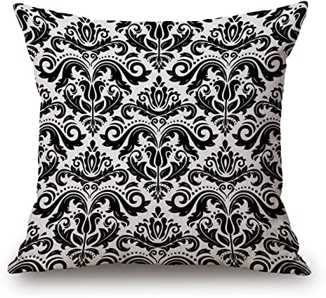 Solekla Kissenbezug mit orientalischem klassischem Muster, abstraktes schwarz-weißes Blumenmuster, dekorativer Couch-Kissenbezug für Sofa, Baumwollleinen, Dekoration für den Außenbereich,