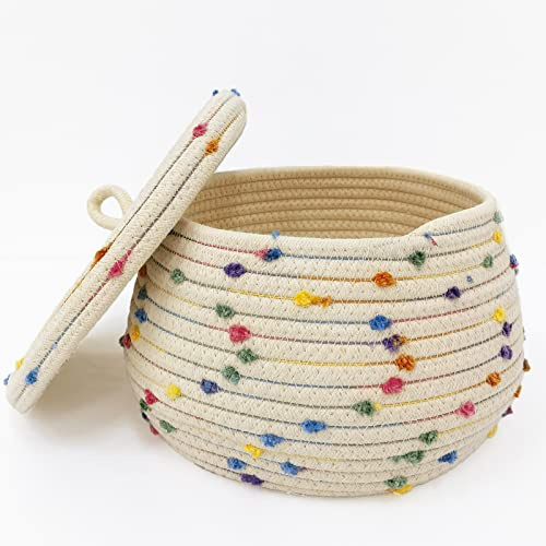 Small basket, Cute Woven Basket with Lid & Decorative Bin for Storage