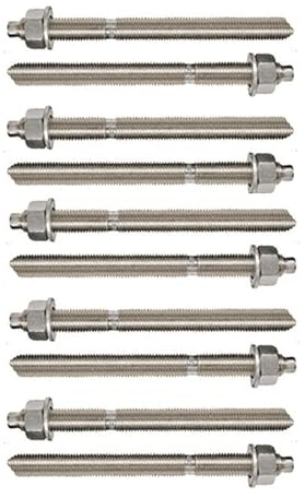 10er Set Ankerstangen Schwerlast Stahl verzinkt oder Edelstahl (Verzinkter Stahl, M16 x 190 mm)