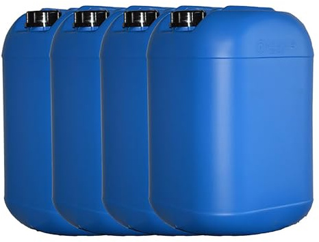 4 x Blue 25 Litre Square Round Jerry Can with Tamper Evident Cap Water Storage for Camping and Caravanning