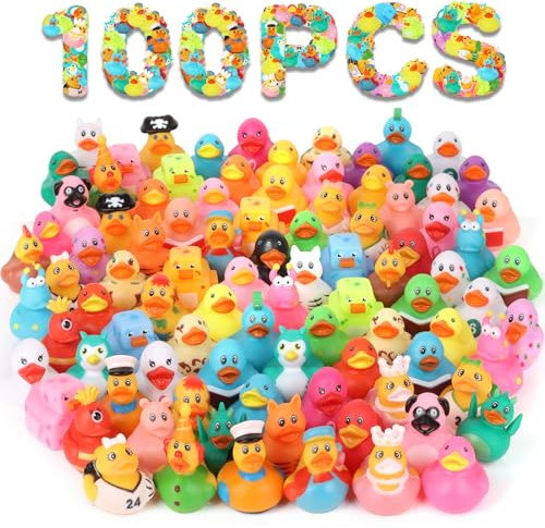 100 Pack Rubber Ducks in Bulk, Assorted Duckies for Jeeps Ducking, Rubber Duckies for Baby Bath Toys, Kids Bath Pool Toys Birthday Gifts Party Favors