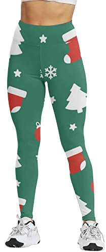 Weihnachten Print Serie Hohe Taille Damen Strumpfhose Kompressionshose für Yoga Laufen Fitnessstudio und tägliche Fitness Hohe Taille Leggings Crazy Yoga, grün, M