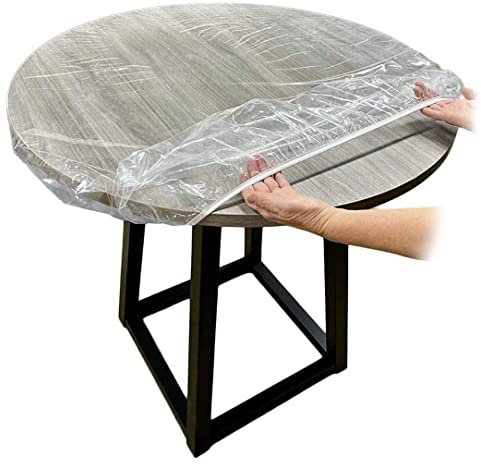 CUCUFA Vinyl angepasstes Tischdecke rund transparent elastische Tischdecke wasserdichte Tabelle Abdeckung 90-110 cm