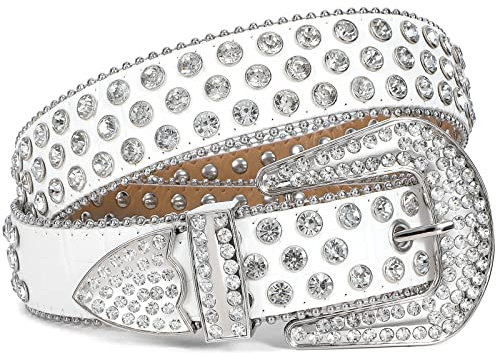 LEACOOLKEY Damen Männer Mode Strass Gürtel, Western Cowgirl Nieten Punk PU Ledergürtel für Jeans