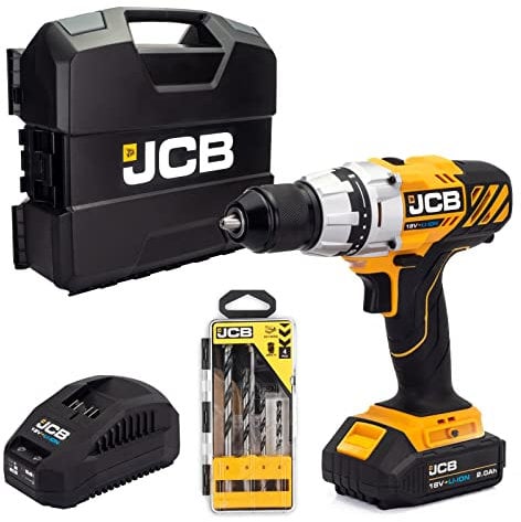 JCB 18V Cordless Impact Driver & Multipurpose Drill 4 Piece Set, 2.0Ah Battery, Fast Charger, Powerful 150Nm Torque, 1/4 Hex Quick Change Chuck, Belt Clip & LED Light, 3 Year Warranty