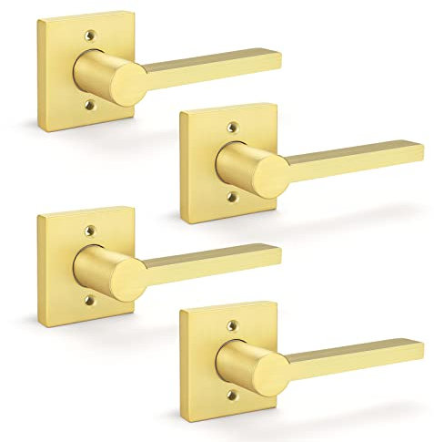EHOMEWARE Goldene Türdrücker für Innentürgriffe, robuste Hebel für Schrank, nicht drehbare, wendbare Hebel für Links- und Rechtshänder, 4 Stück