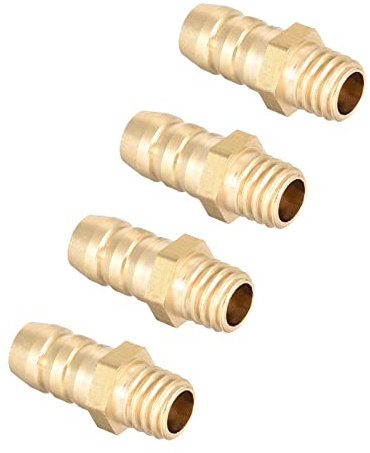 QUARKZMAN Métrico M6-1 Macho Rosca a 6mm Púas Latón Púas Manguera Conexión x 4uds Tubo Conector Adaptadores para Manguera Conexión, Conector de Lengüeta de Latón [Dorado Tono]