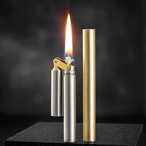 Kreatives Nunchaku-Kerosin-Feuerzeug aus reinem Kupfer Spaß Retro-Ölstein-Feuerstein-Feuerzeug faltbares tragbares Mini-Feuerzeug-Geschenk (Color : Silver)