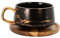 INTIRILIFE Tazza Tazza in ceramica con design in marmo nero e oro - da 200 ml a 300 ml - Tazza da caffè con sottobicchiere in legno - Tazza da tè idea regalo per tazza da caffè tè cacao latte
