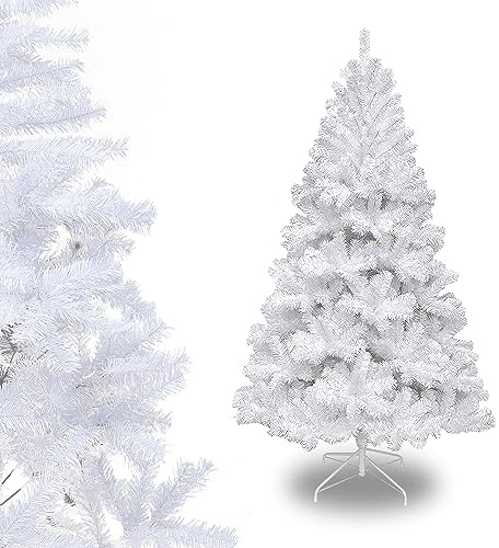Ansobea - Albero di Natale artificiale, 150 cm, in plastica, con 350 punte, pieghevole, resistente al fuoco, in metallo, con robusto supporto per albero di Natale, colore bianco