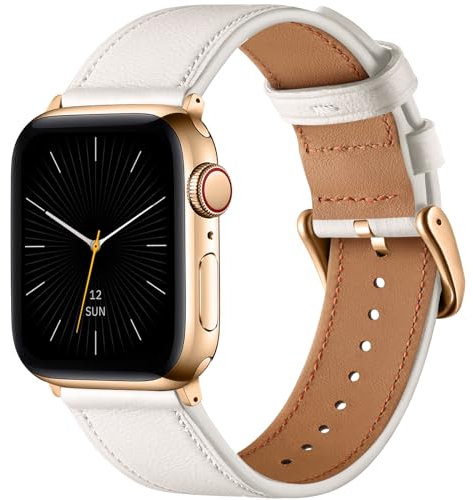 Oielai Pelle Cinturini Compatibile con Cinturino Apple Watch 44mm 45mm 42mm 49mm, Morbido Cinturino in Vera Pelle per Apple Watch SE/iWatch Series Ultra 9 8 7 6 5 4 3 2 1 per Donne Uomini, Beige