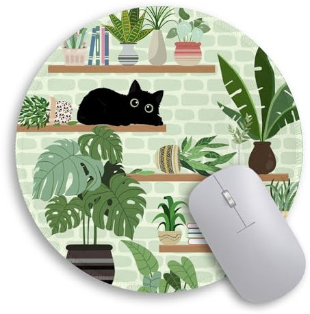 Immaturus Cat Mouse Pad, Cute Small Mouse Pads for Desk, Round Travel Mousepad for Wireless Mouse Gaming Work Laptop, Plant Leave Mini Computer Mouse Mat, Home Decor Office Desk Accessories
